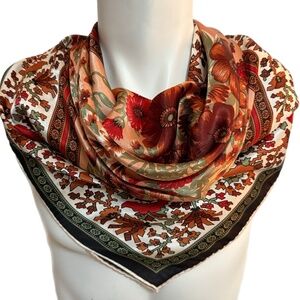 Vintage Floral Hand-Rolled Scarf - Silky Satin Feel